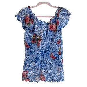 Jonathan Martin Studio Blue Floral Breezy Top‎ Size M